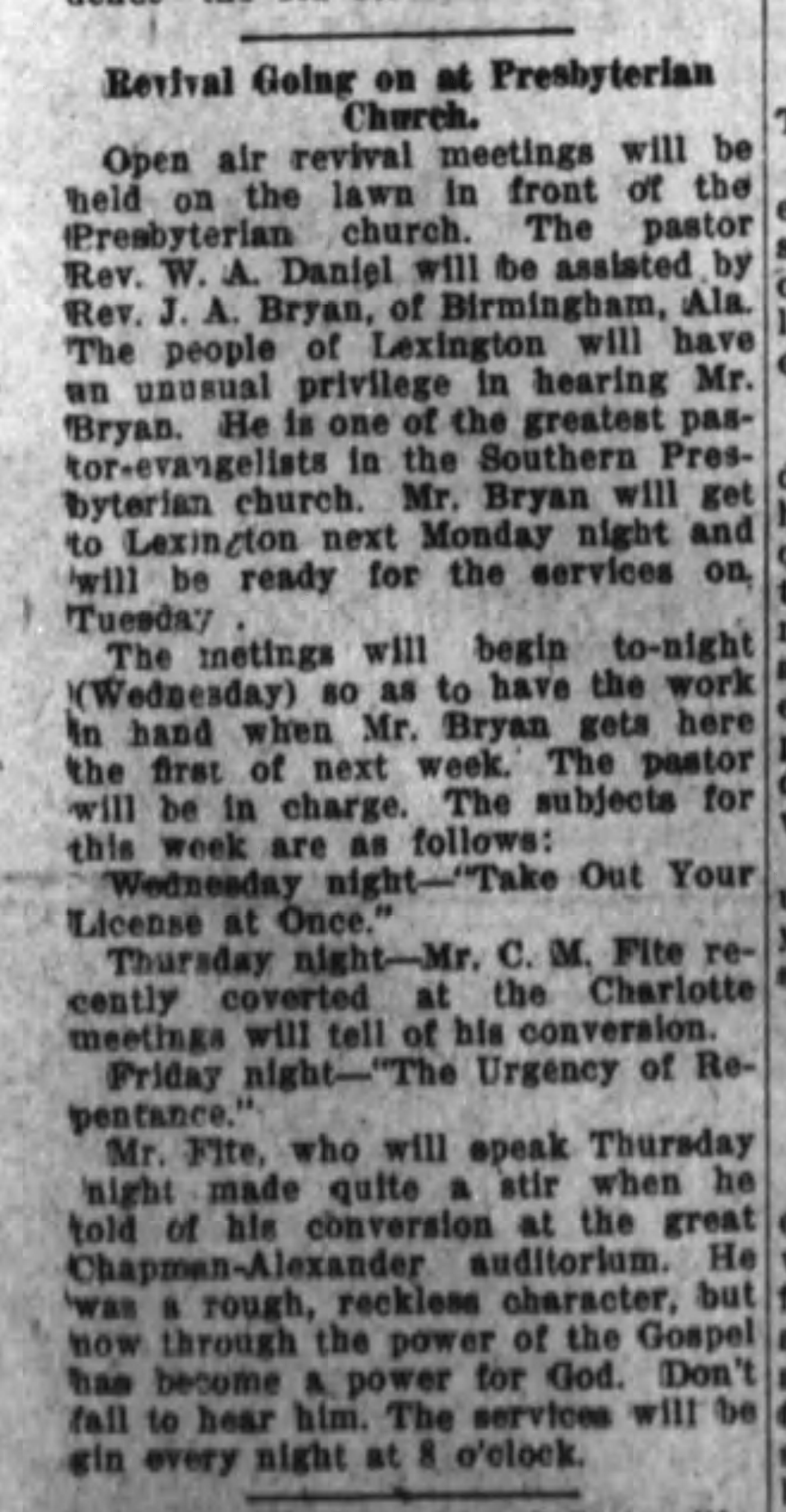 Revival Going On At Presbyterian Church